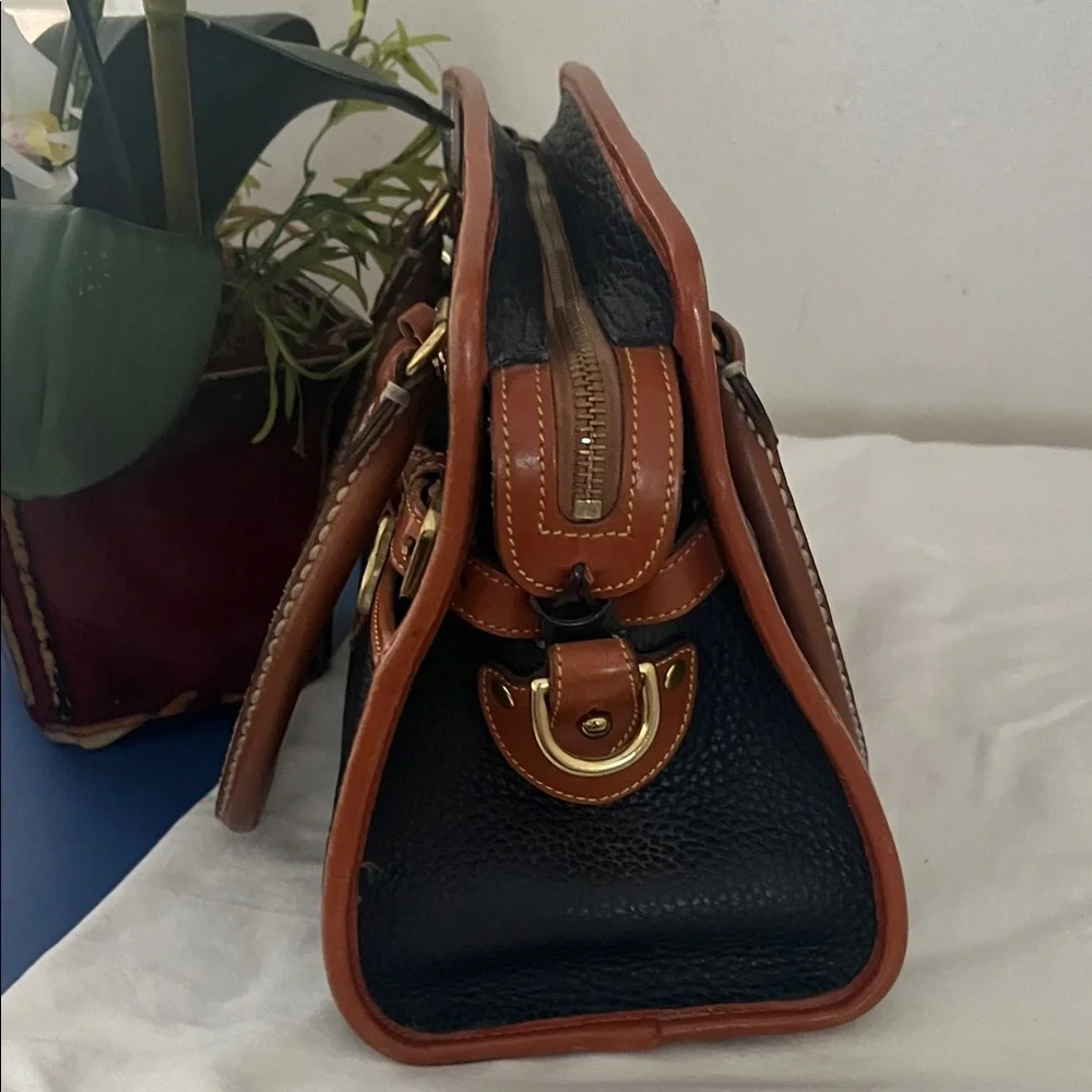 Dooney & Bourke Navy and Brown Leather Satchel